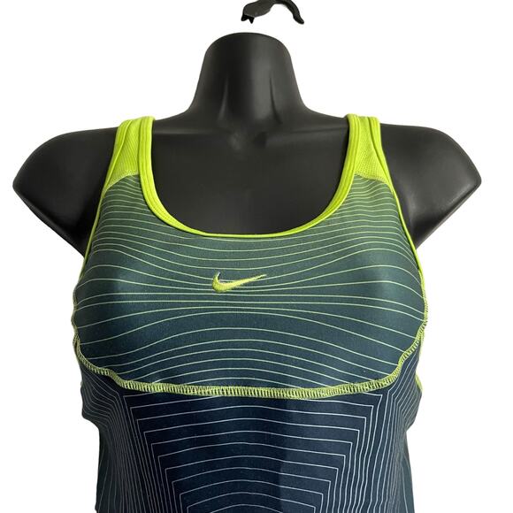 Nike Womens Size XS Fitted Athletic Tank Top Built in Bra Sleeveless Yellow Blue - Picture 3 of 16
